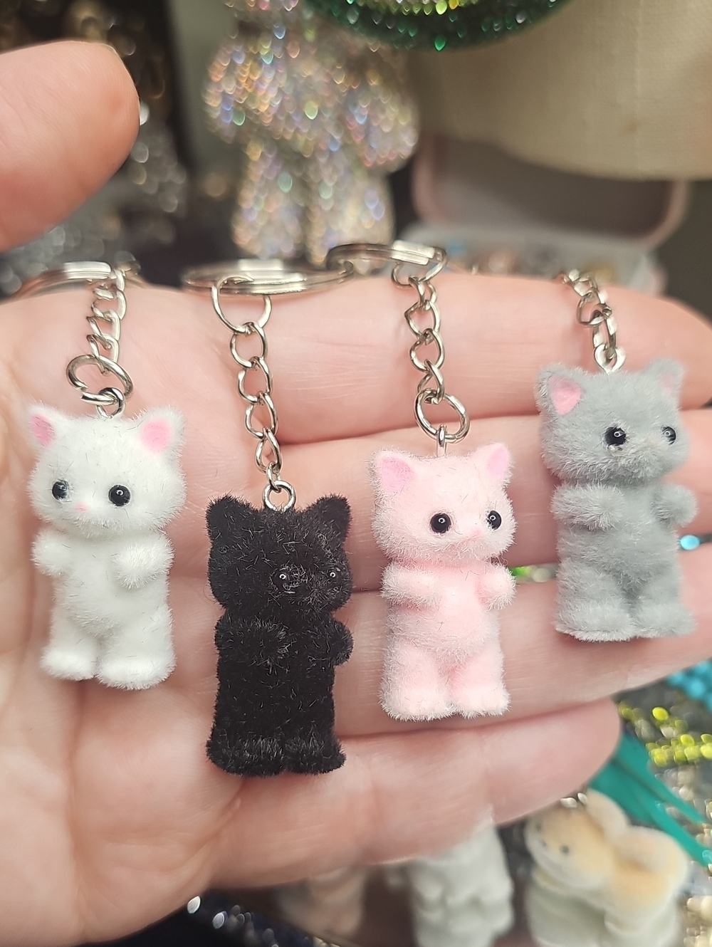 Plush Cat Keychain - Soft Pink, White, Black, Gray